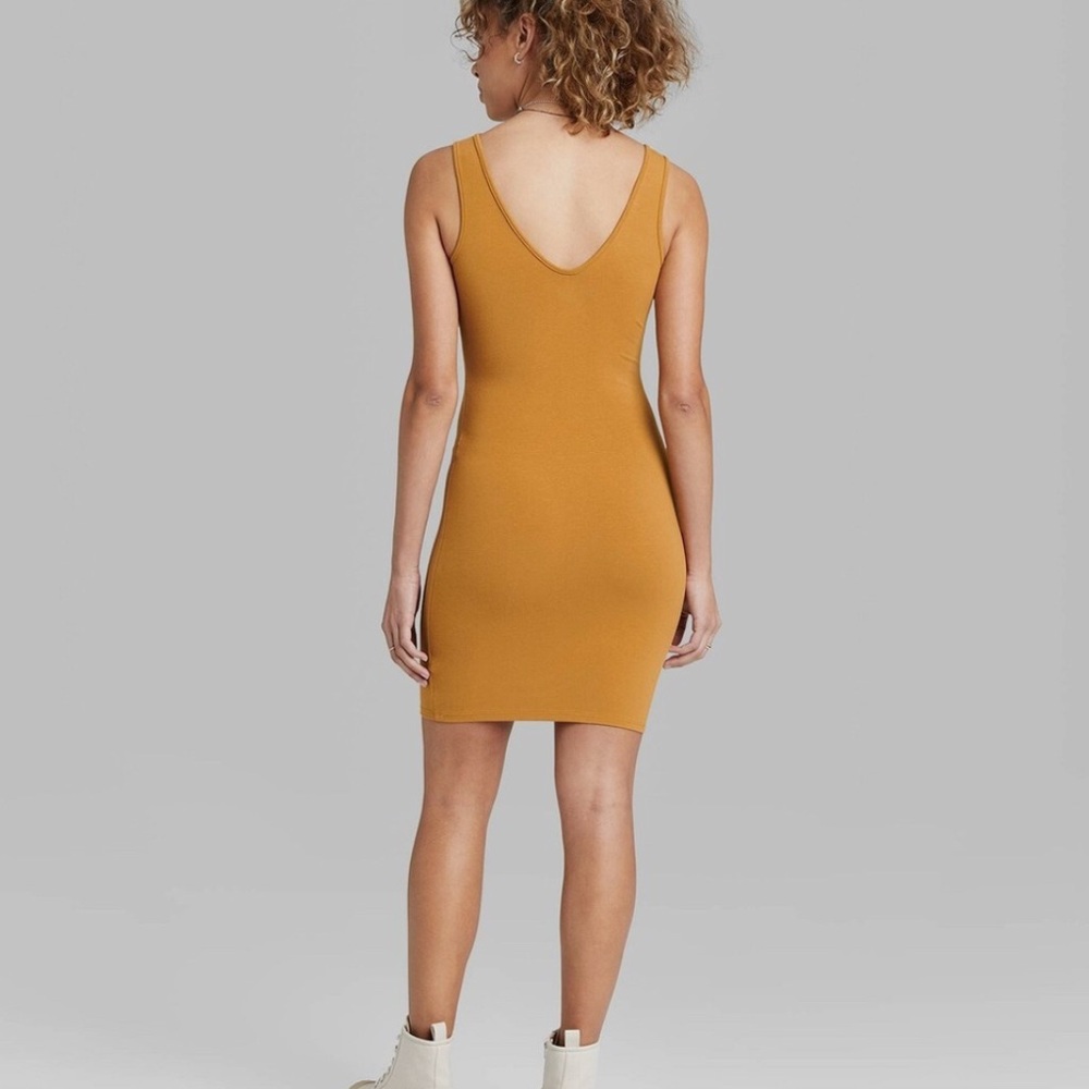 Wild Fable Mustard V-Neck Mini Dress - Picture 2 of 4